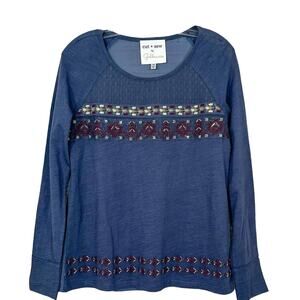 Cut + Sew by Golden Tote Women's Embroidered Sheer Long Sleeve Top Blue Size XS